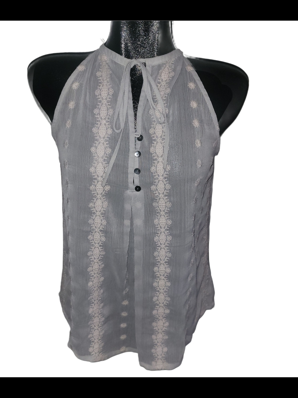 Philosophy Gray Sheer Embroidered Halter Top Size M